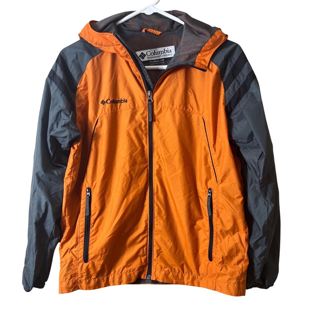Columbia Youth Large 14/16 Orange Gray Windbreaker Hooded Jacket Gorpcore Hiking